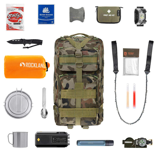 Plecak ewakuacyjny Badger Outdoor Recon 40 l wz.93 Pantera PL Woodland Large - z wyposażeniem