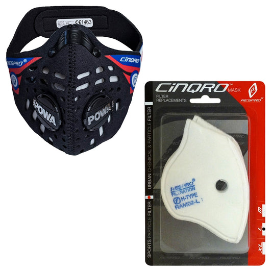 Maska antysmogowa Respro CE Cinqro Black + filtry Sport 2 szt. - zestaw