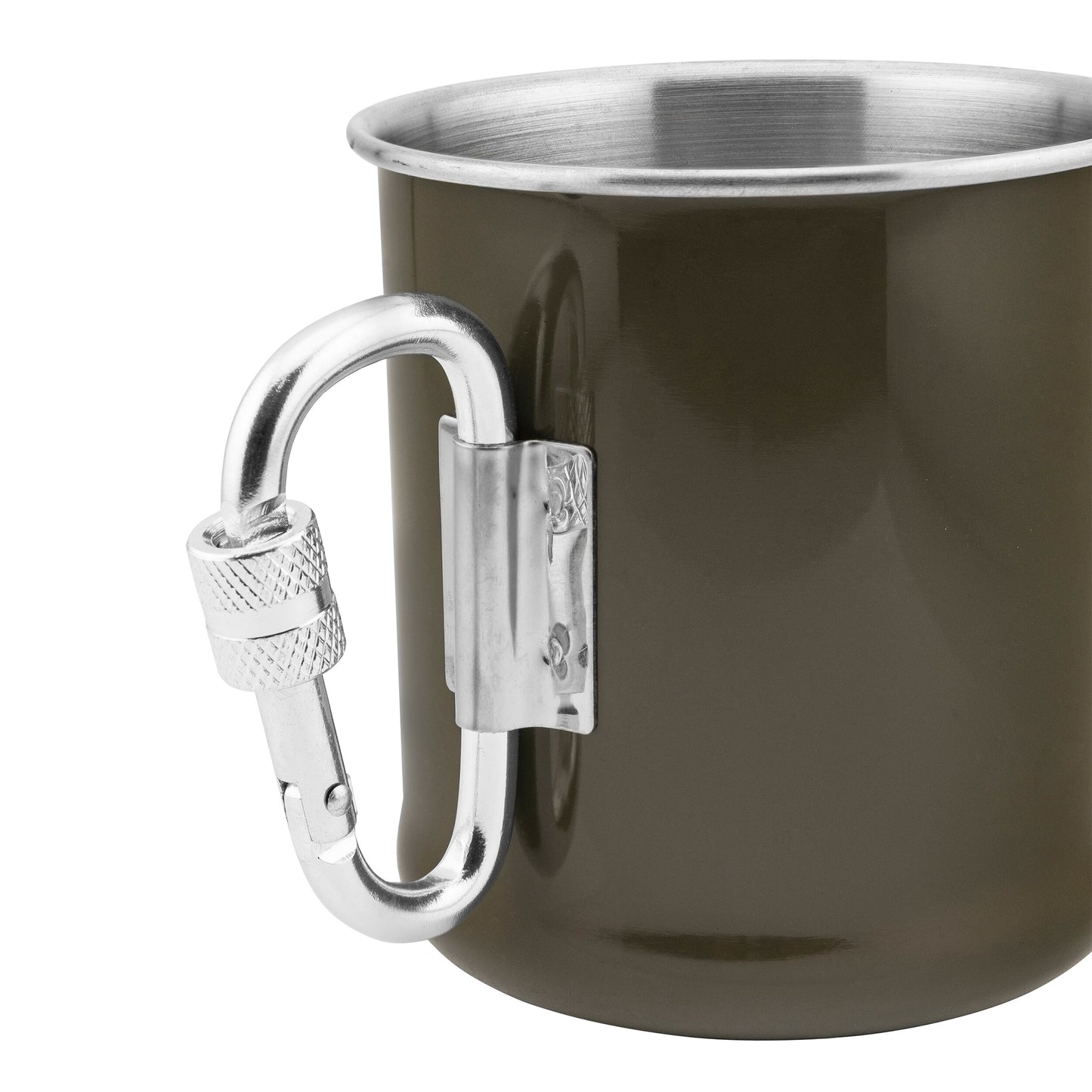 Kubek stalowy Mil-Tec z karabinkiem 250 ml - Olive