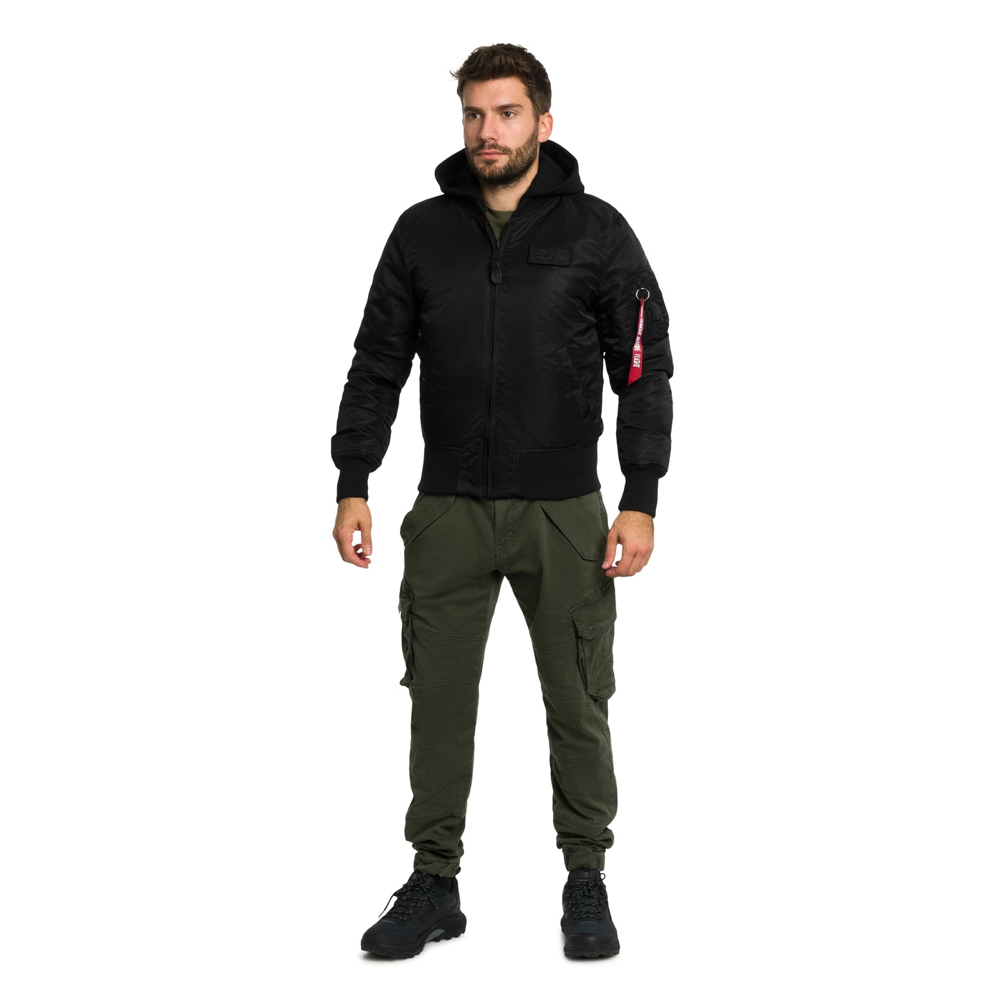 Kurtka Alpha Industries MA-1 Zip Hood Backprint Bomber - Black/White