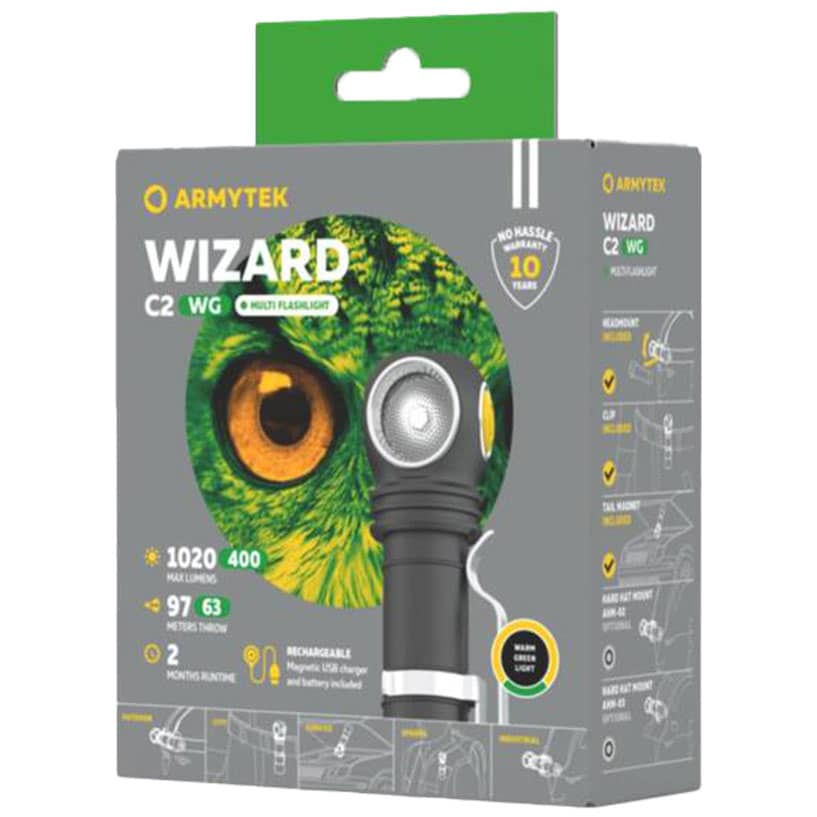 Latarka czołowa i kątowa Armytek Wizard C2 WG Magnet USB Warm - 1100 lumenów