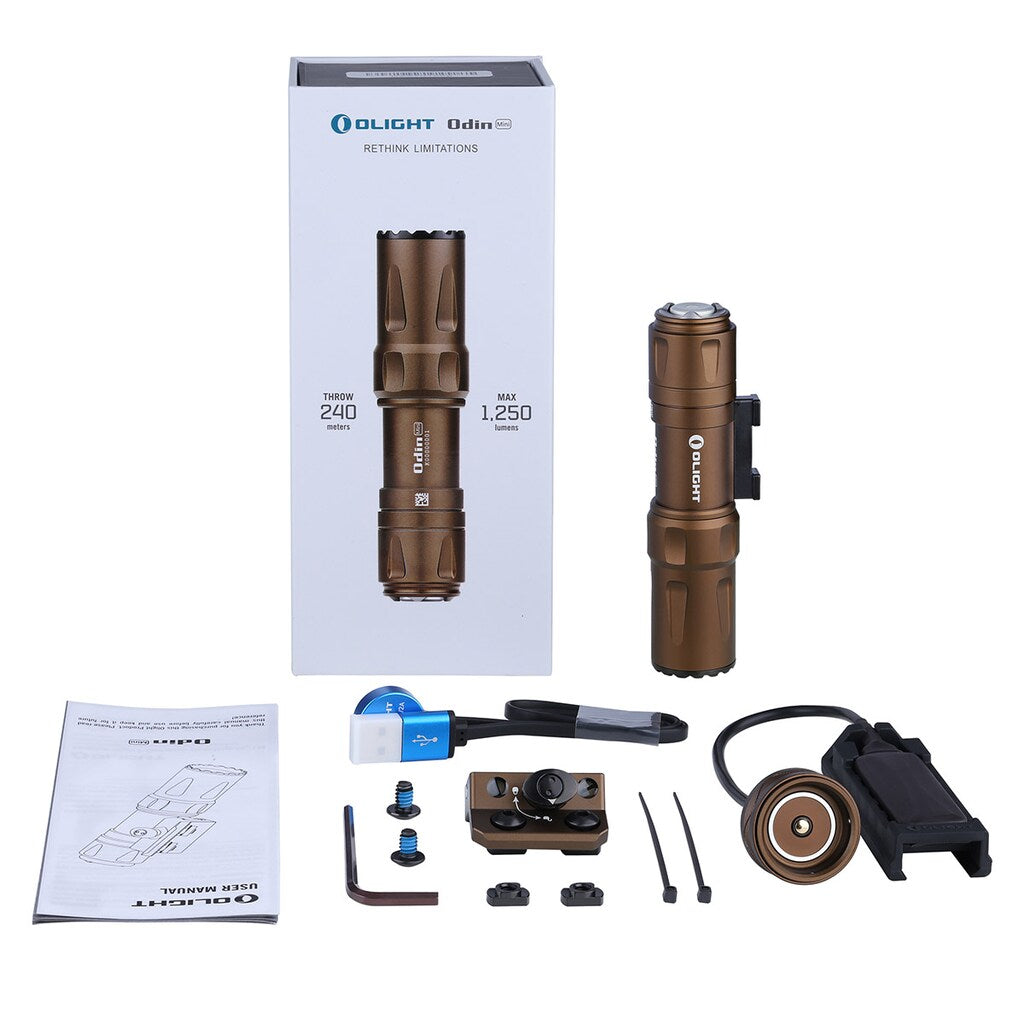 Latarka Olight Odin Mini Desert Tan z montażem - 1250 lumenów