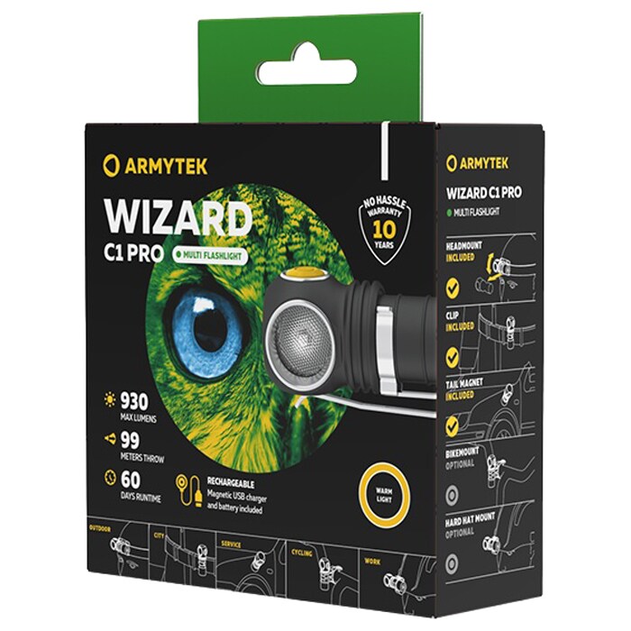 Latarka czołowa i kątowa Armytek Wizard C1 Pro Magnet USB Yellow PCB - 930 lumenów