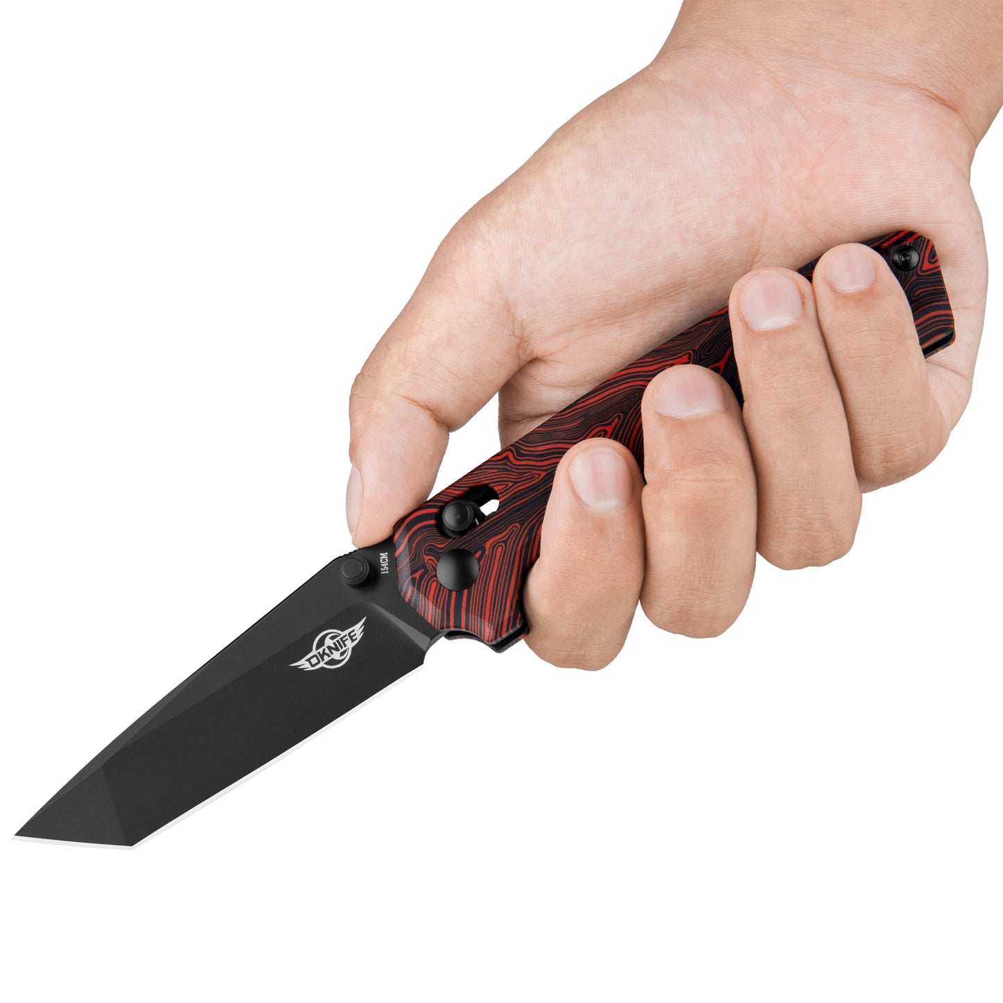Nóż składany Oknife Rubato Damascus G10 Black/Red - stal nierdzewna 154CM