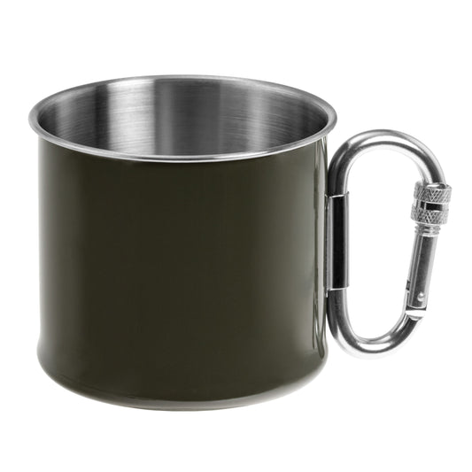 Kubek stalowy Mil-Tec z karabinkiem 500 ml - Olive