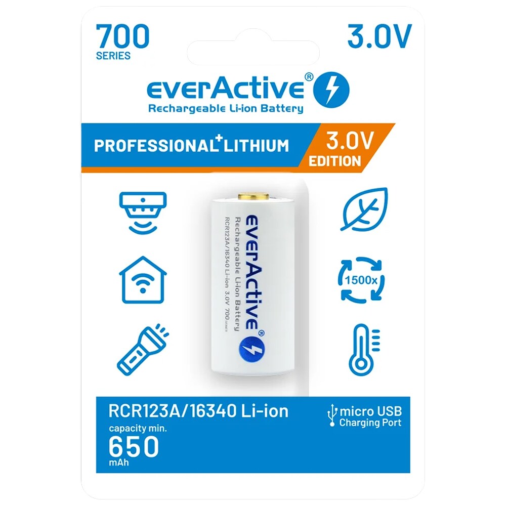 Akumulator 3 V everActive 16340 z zabezpieczeniem - 700 mAh