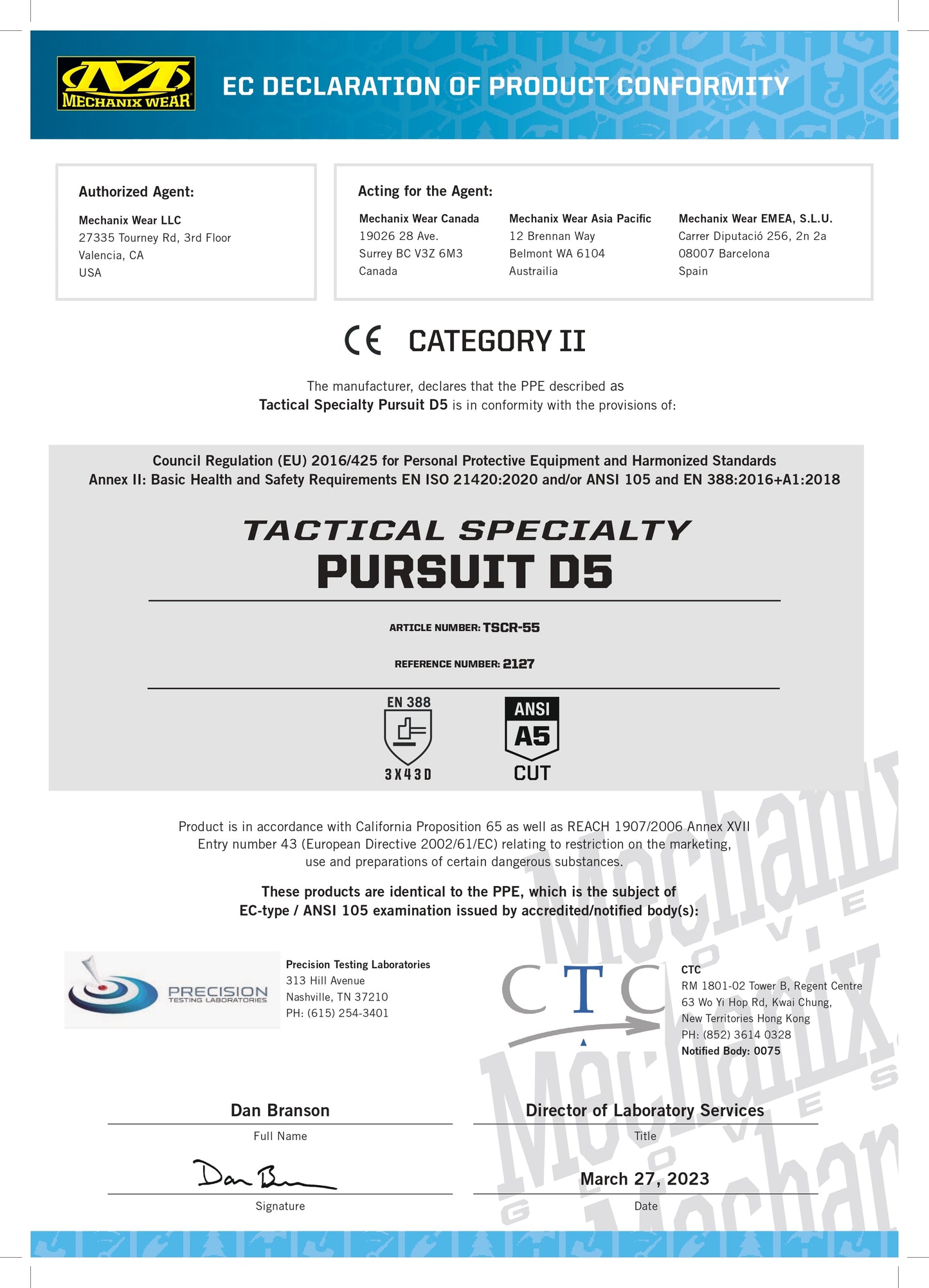 Rękawice antyprzecięciowe Mechanix Wear Pursuit D5 - Black