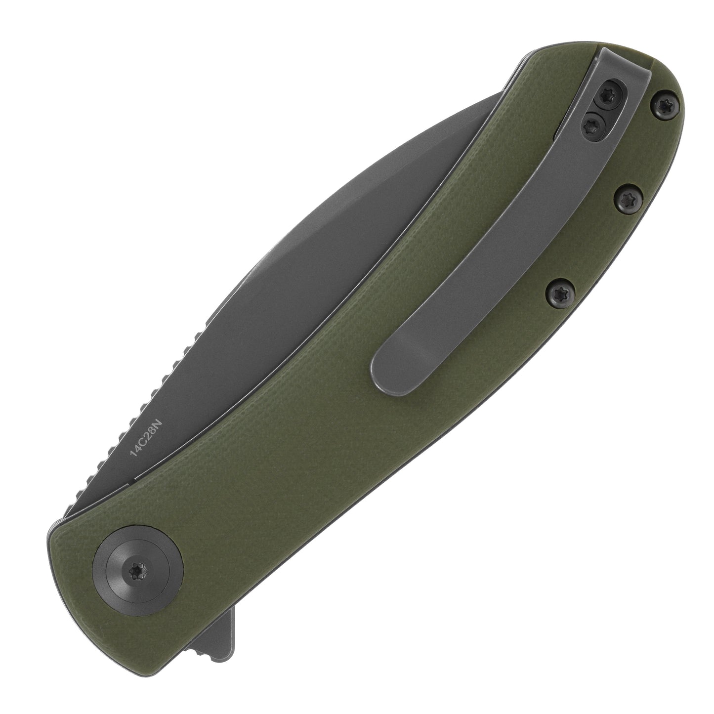 Nóż składany Trollsky Knives Mandu EVO Grey Stonewashed 14C28N/OD Green G10