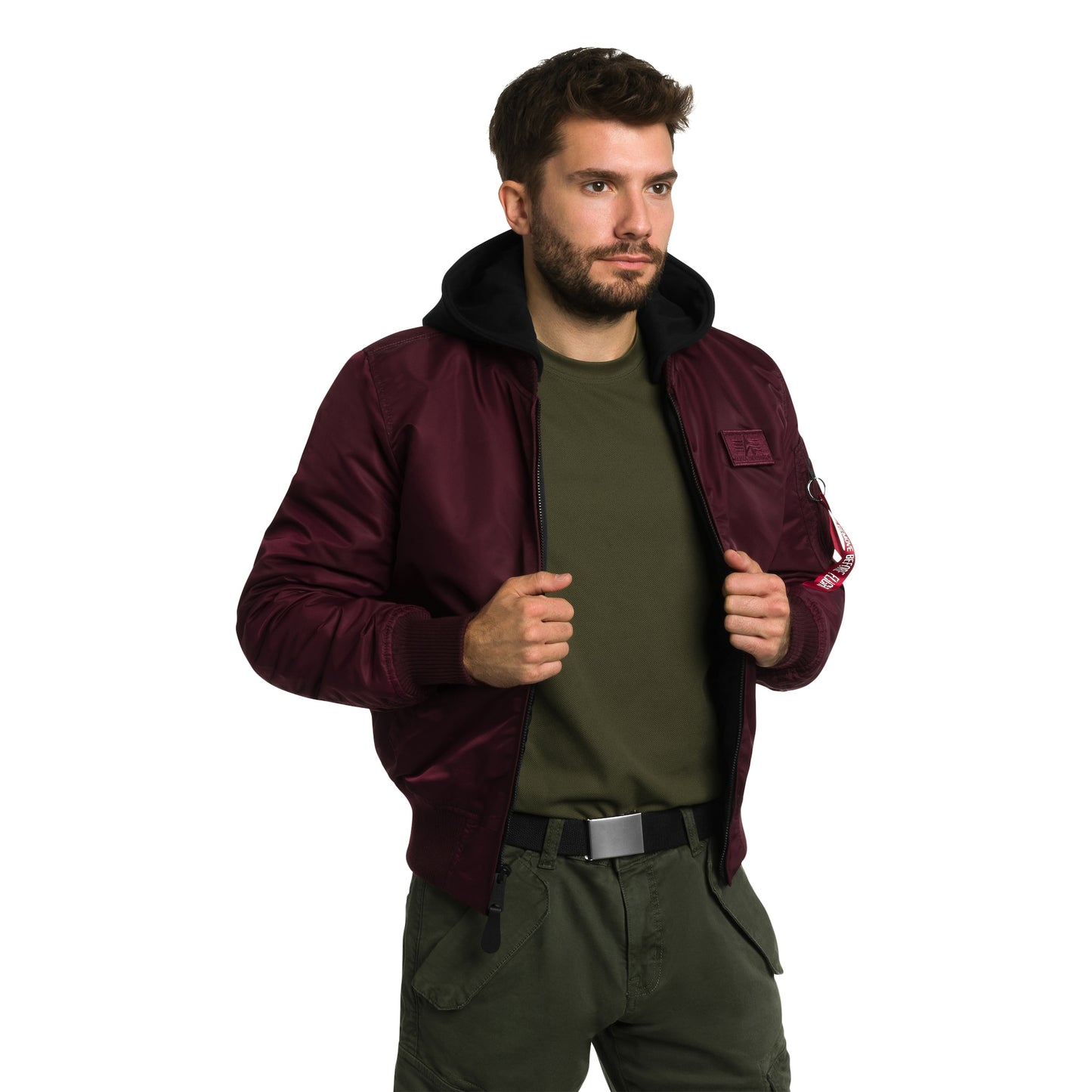 Kurtka Alpha Industries MA-1 Zip Hood Backprint Bomber - Dark Cherry