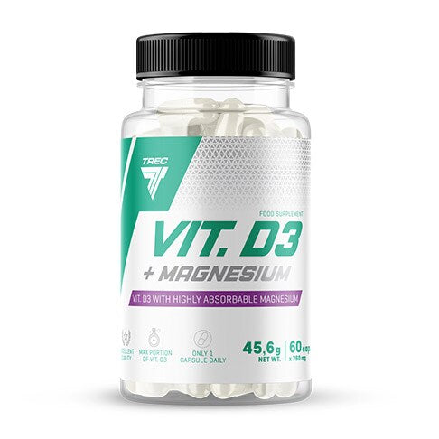 Witamina D3 z magnezem Trec 60 kapsułek - suplement diety