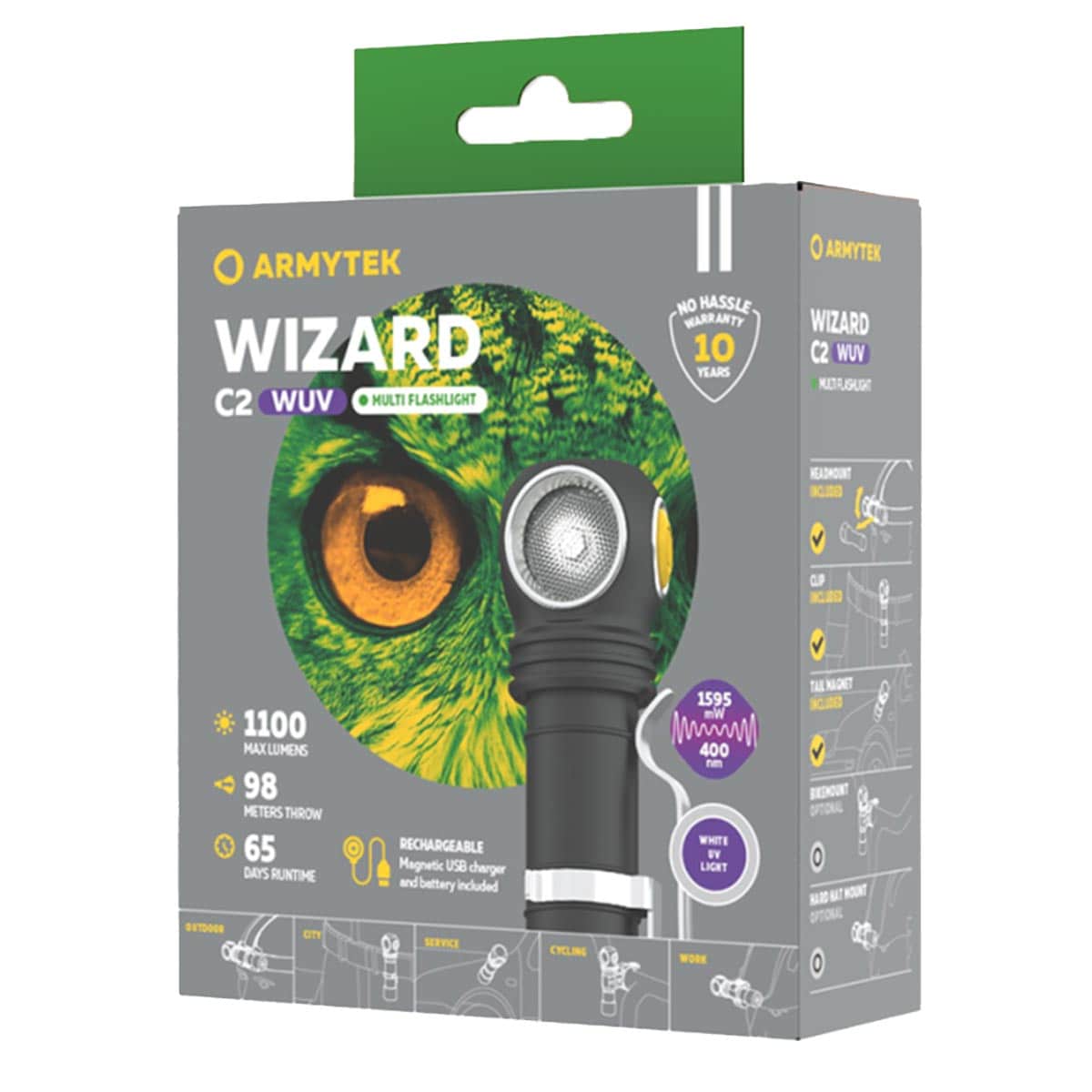 Latarka czołowa i kątowa Armytek Wizard C2 Wizard WUV Magnet USB White - 1100 lumenów