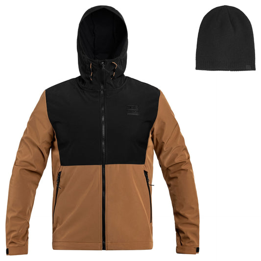 Kurtka 4F Softshell TSOFM155 - Brązowa + czapka - zestaw