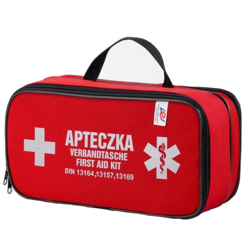 Apteczka samochodowa IEI z wyposażeniem - Czerwona