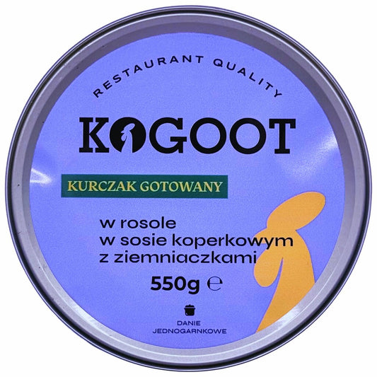 Żywność konserwowana Kogoot - Kurczak gotowany w rosole w sosie koperkowym z ziemniaczkami 550 g