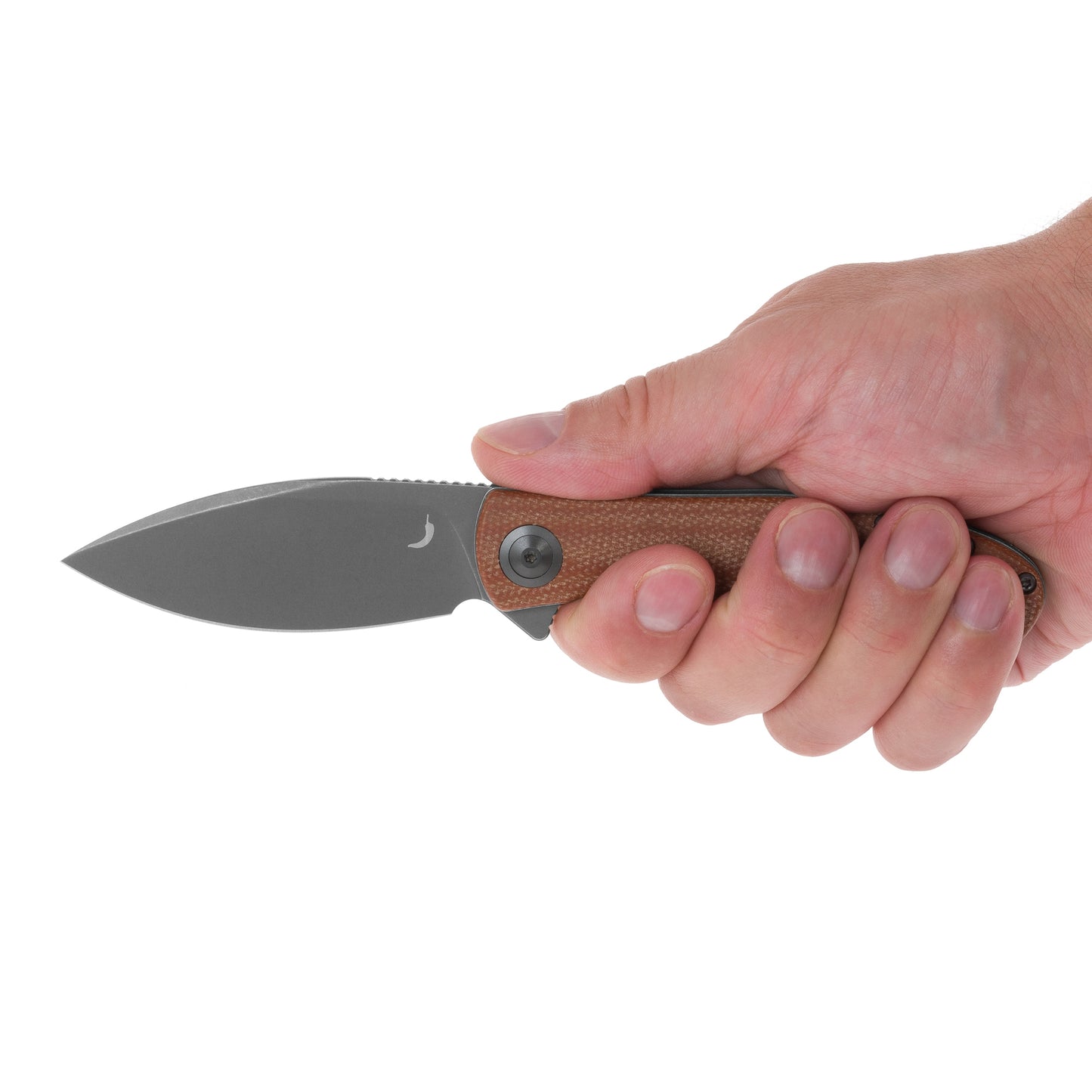Nóż składany Trollsky Knives Mandu EVO Grey Stonewashed 14C28N/Brown Micarta