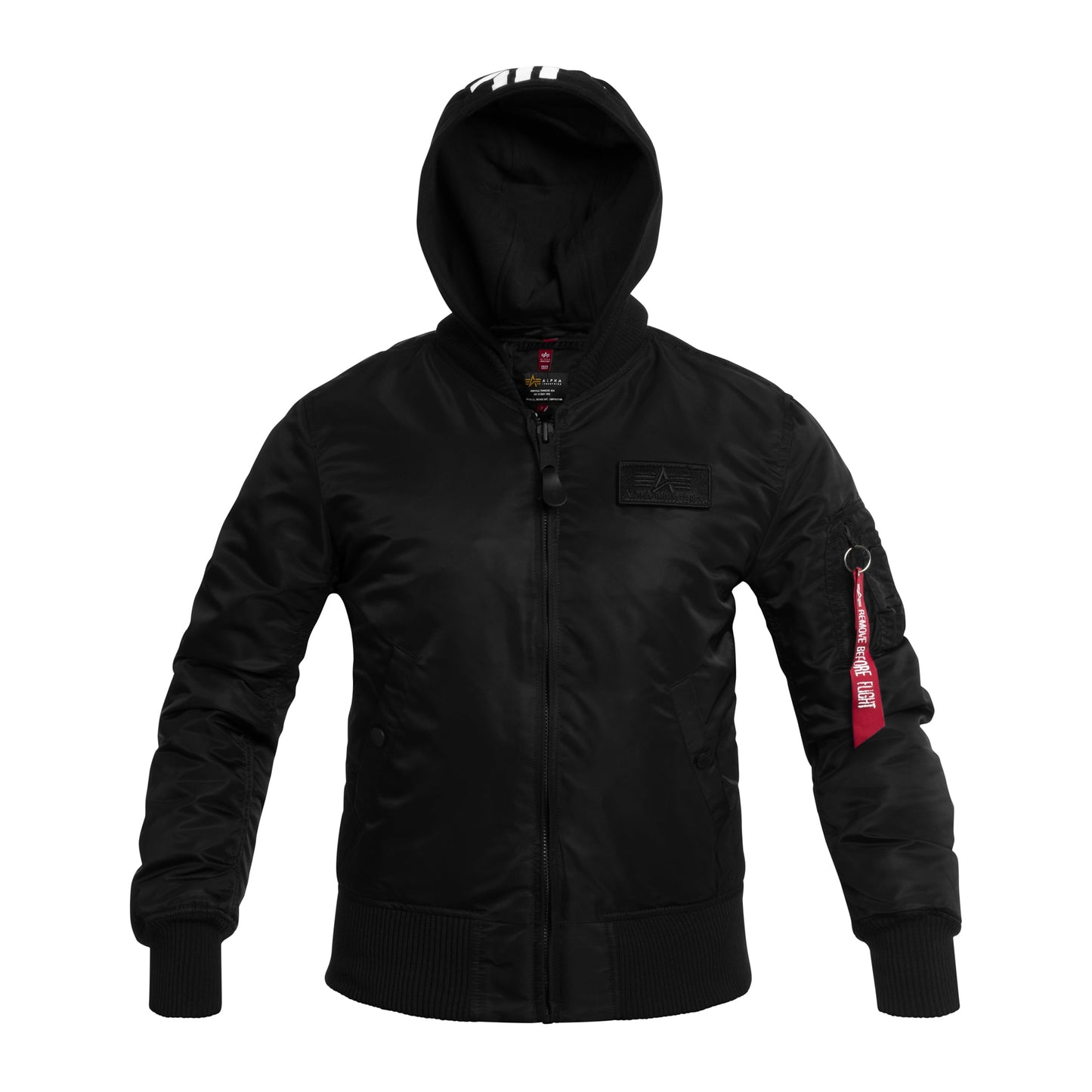 Kurtka Alpha Industries MA-1 Zip Hood Backprint Bomber - Black/White