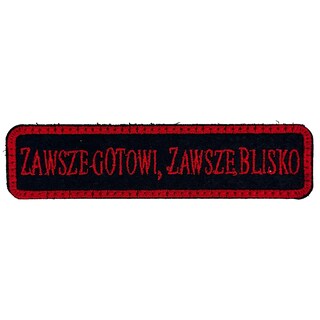 Naszywka zawsze gotowi, zawsze blisko 100 x 25 mm - Red