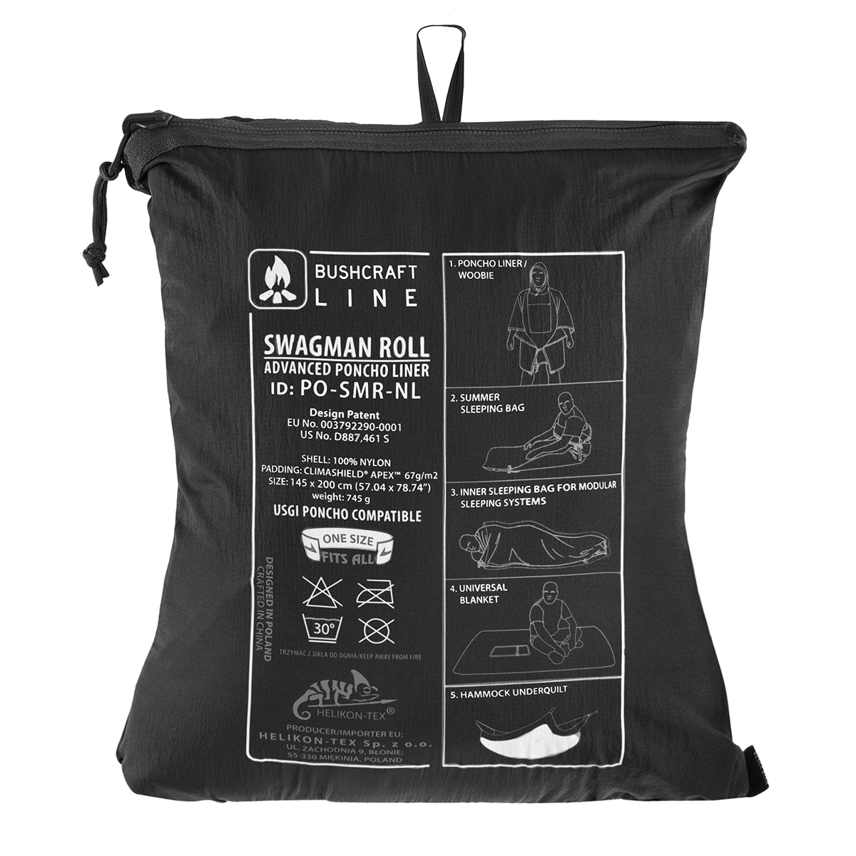 Ponczo Helikon Swagman Roll Climashield Apex z funkcją śpiwora - Black