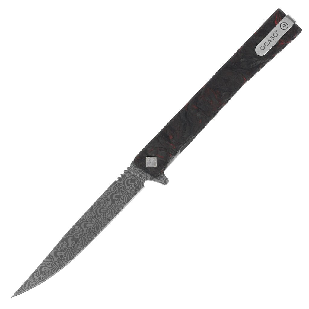 Nóż składany Ocaso Solstice Damascus Fat Carbon - Dark Matter Red