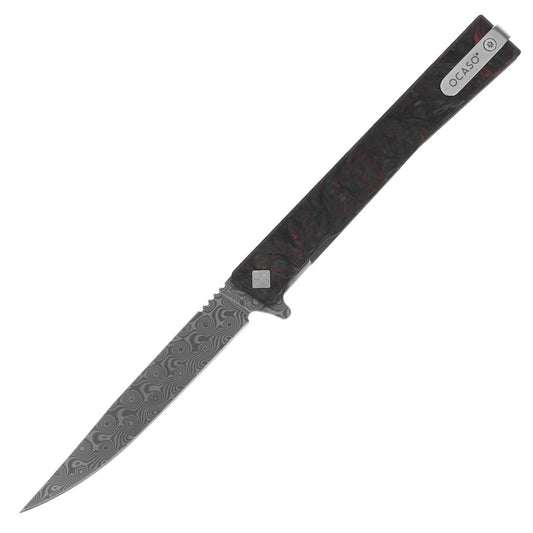 Nóż składany Ocaso Solstice Damascus Fat Carbon - Dark Matter Red