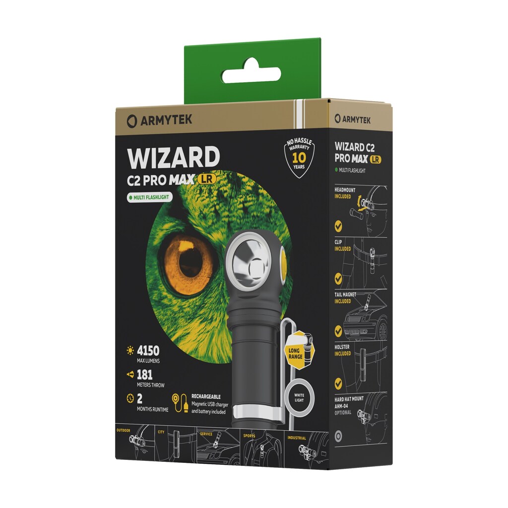 Latarka czołowa i kątowa Armytek Wizard C2 Pro MAX LR Warm - 3870 lumenów