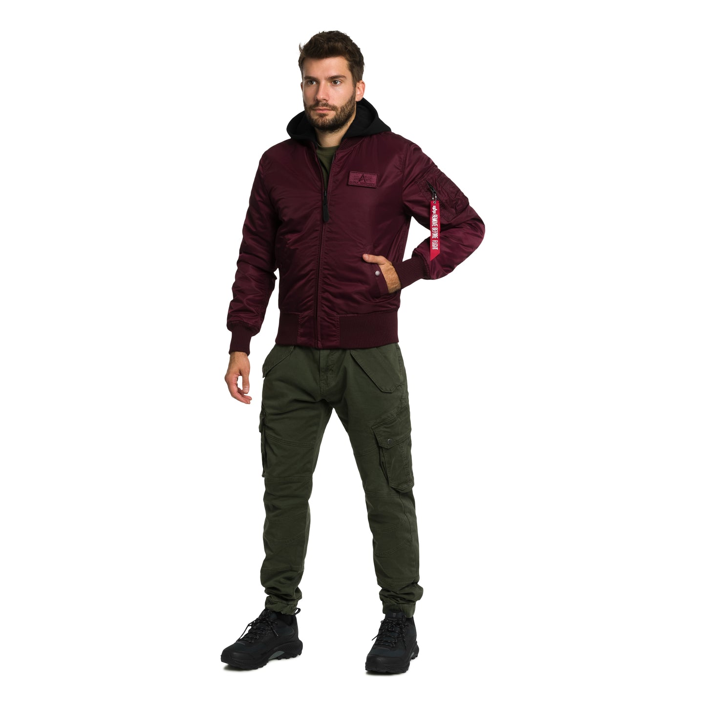 Kurtka Alpha Industries MA-1 Zip Hood Backprint Bomber - Dark Cherry