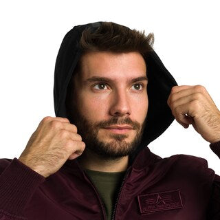 Kurtka Alpha Industries MA-1 Zip Hood Backprint Bomber - Dark Cherry