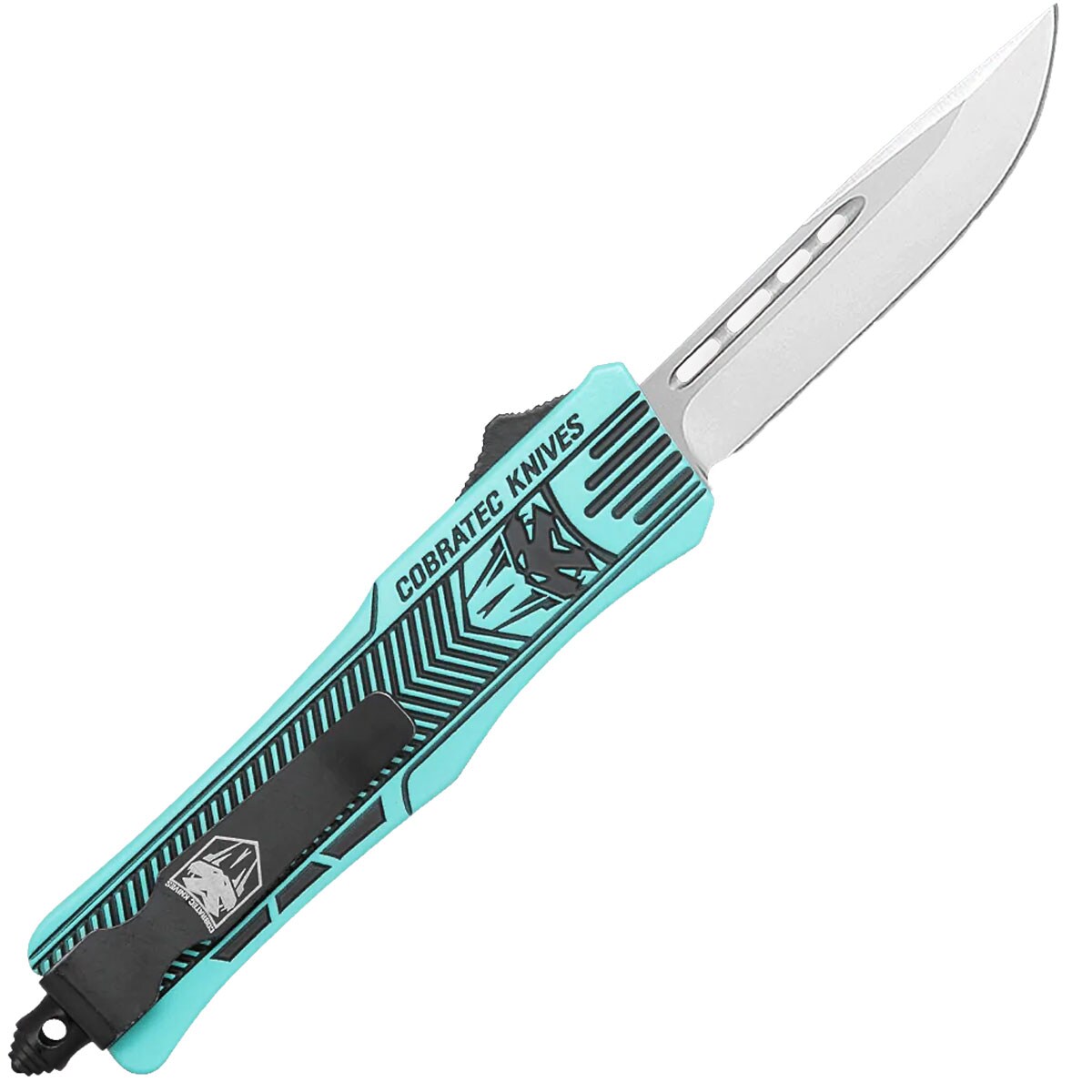 Nóż sprężynowy CobraTec OTF Medium Tiffany Blue and Graphite Black