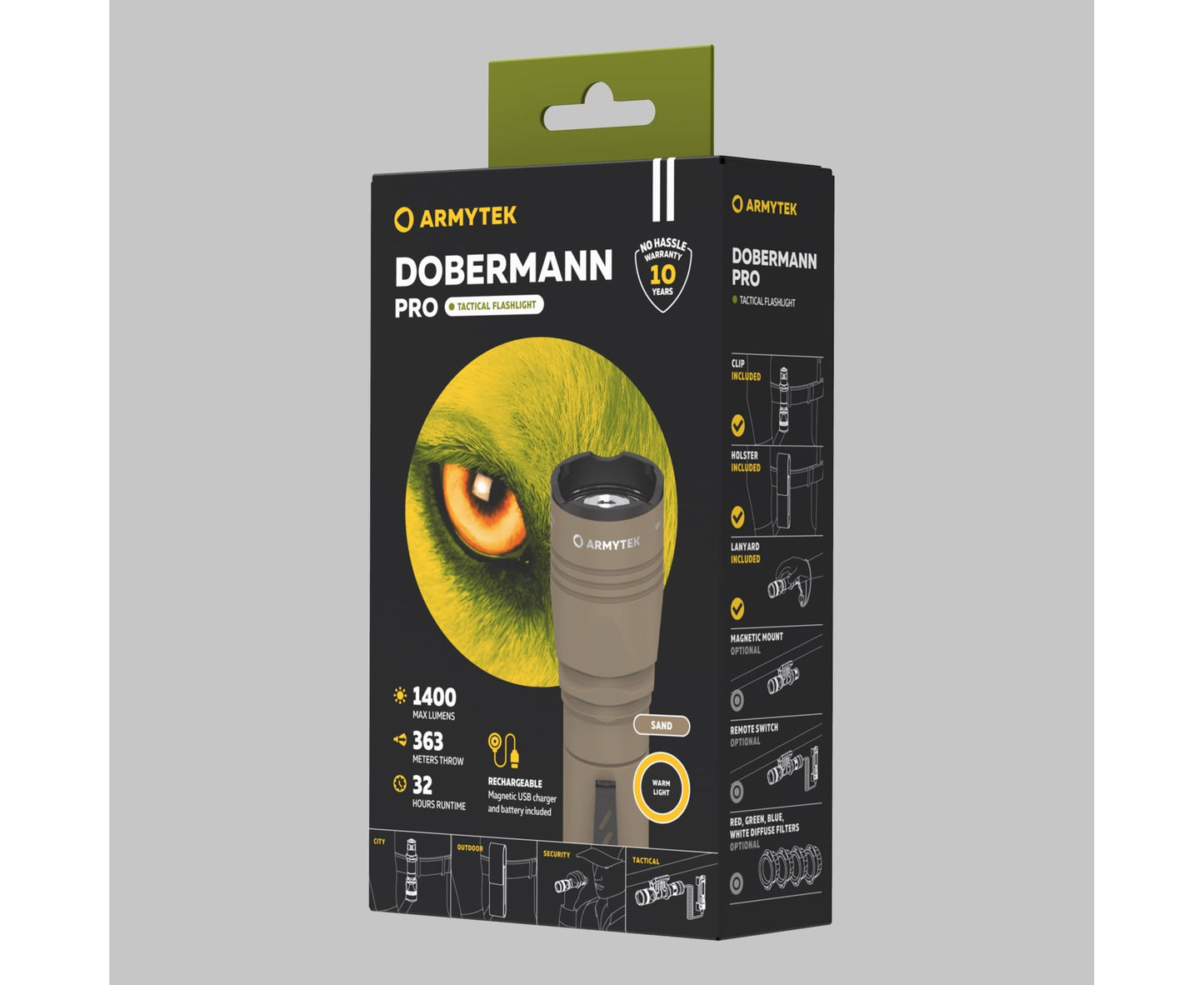 Latarka Armytek Dobermann Pro Magnet USB Warm Sand - 1400 lumenów