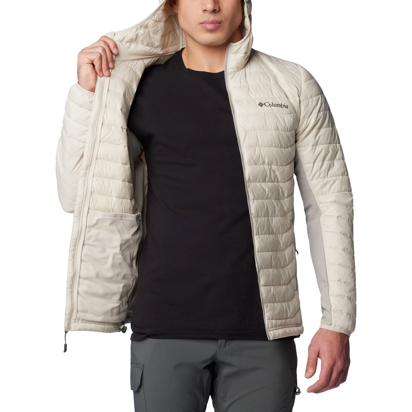 Kurtka Columbia Powder Pass Hooded Hybrid Down Jacket - Dark Stone/Flint