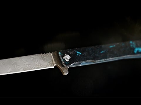Nóż składany Ocaso Solstice Damascus Fat Carbon - Dark Matter Red