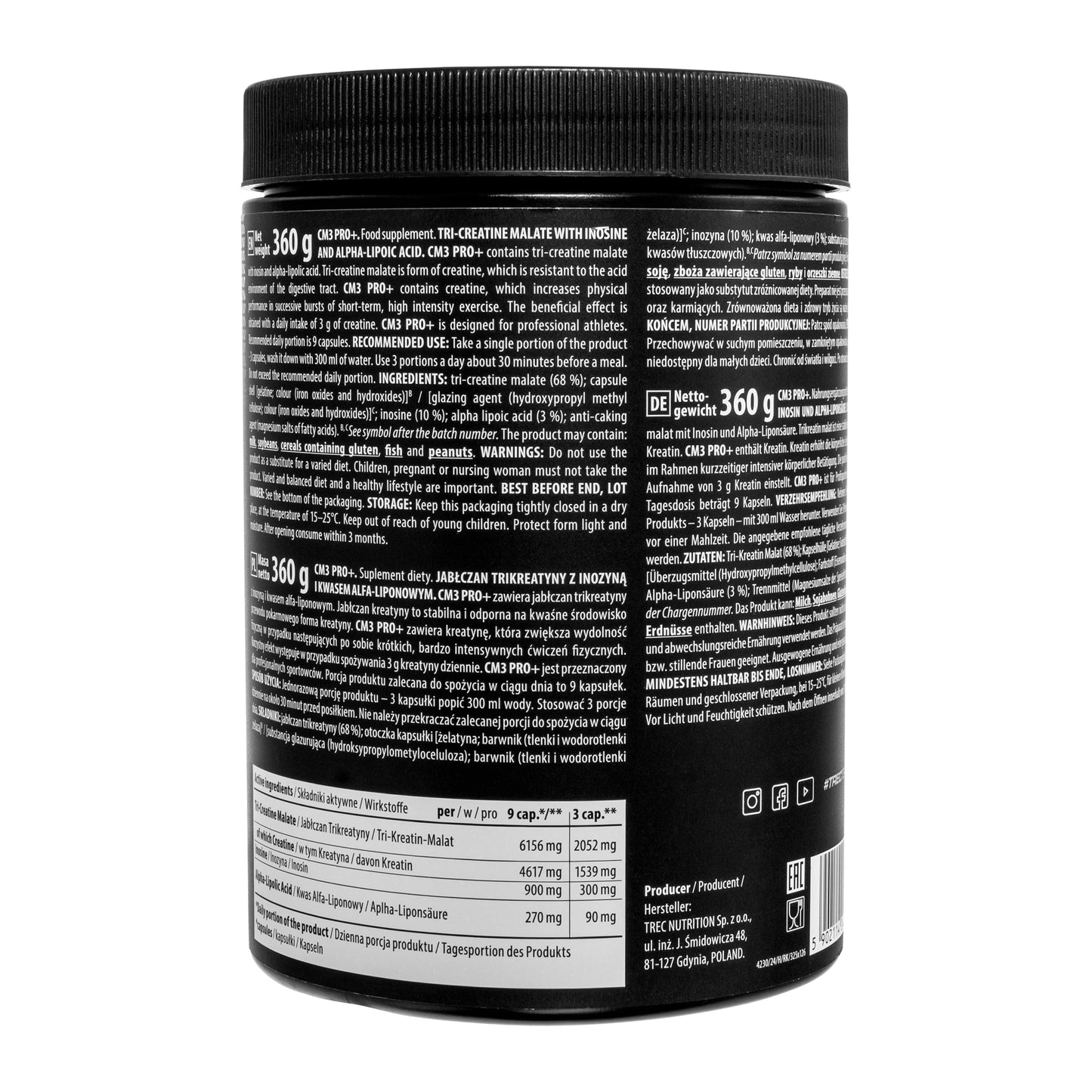 Jabłczan kreatyny Trec CM3 Pro+ 360 kapsułek - suplement diety