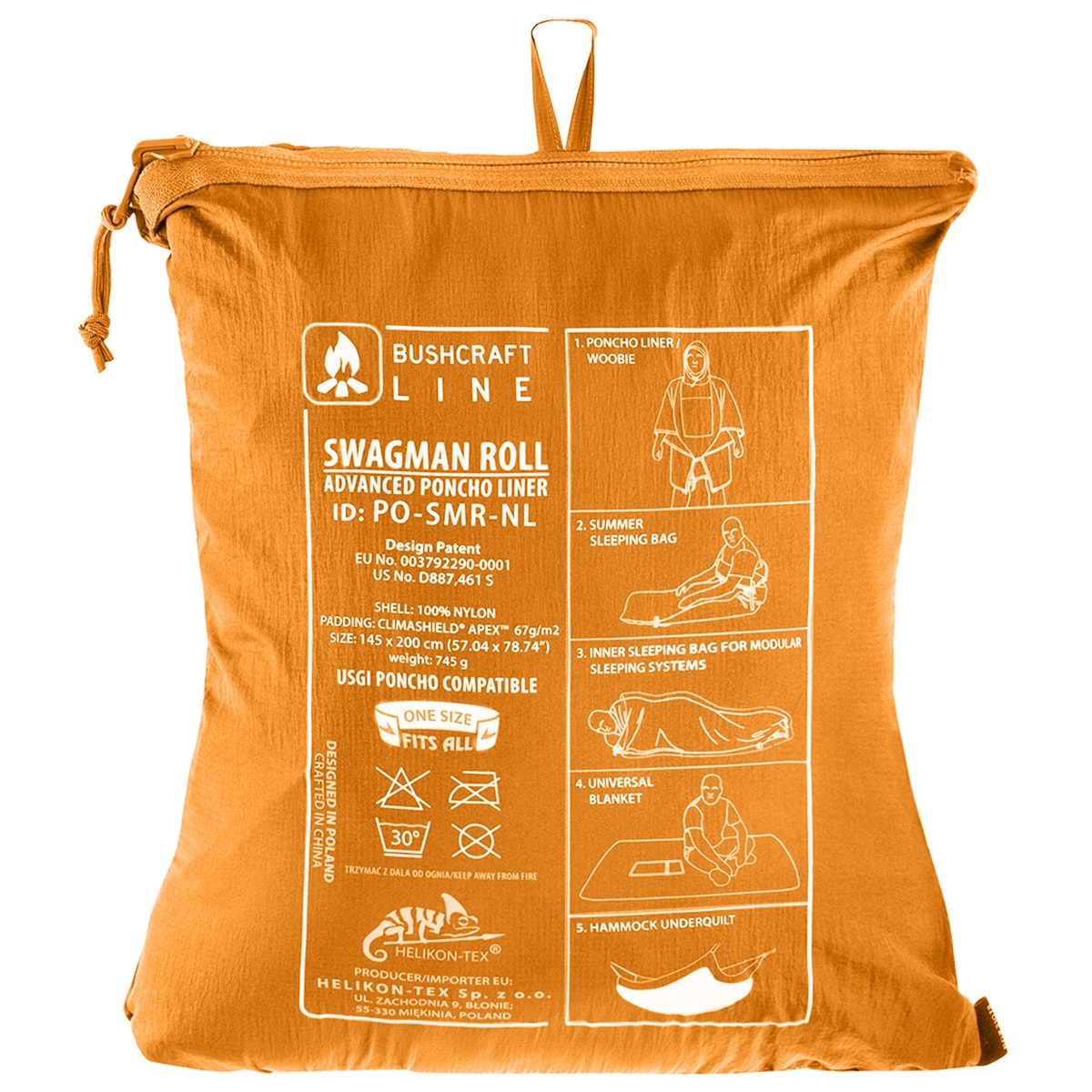 Ponczo Helikon Swagman Roll Climashield Apex z funkcją śpiwora - Orange