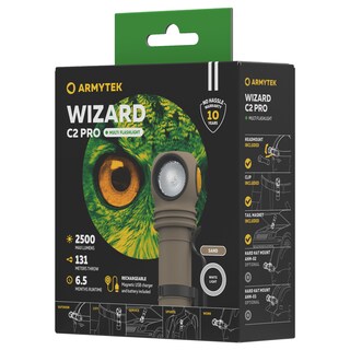 Latarka czołowa i kątowa Armytek Wizard C2 PRO Magnet USB White Sand - 2500 lumenów