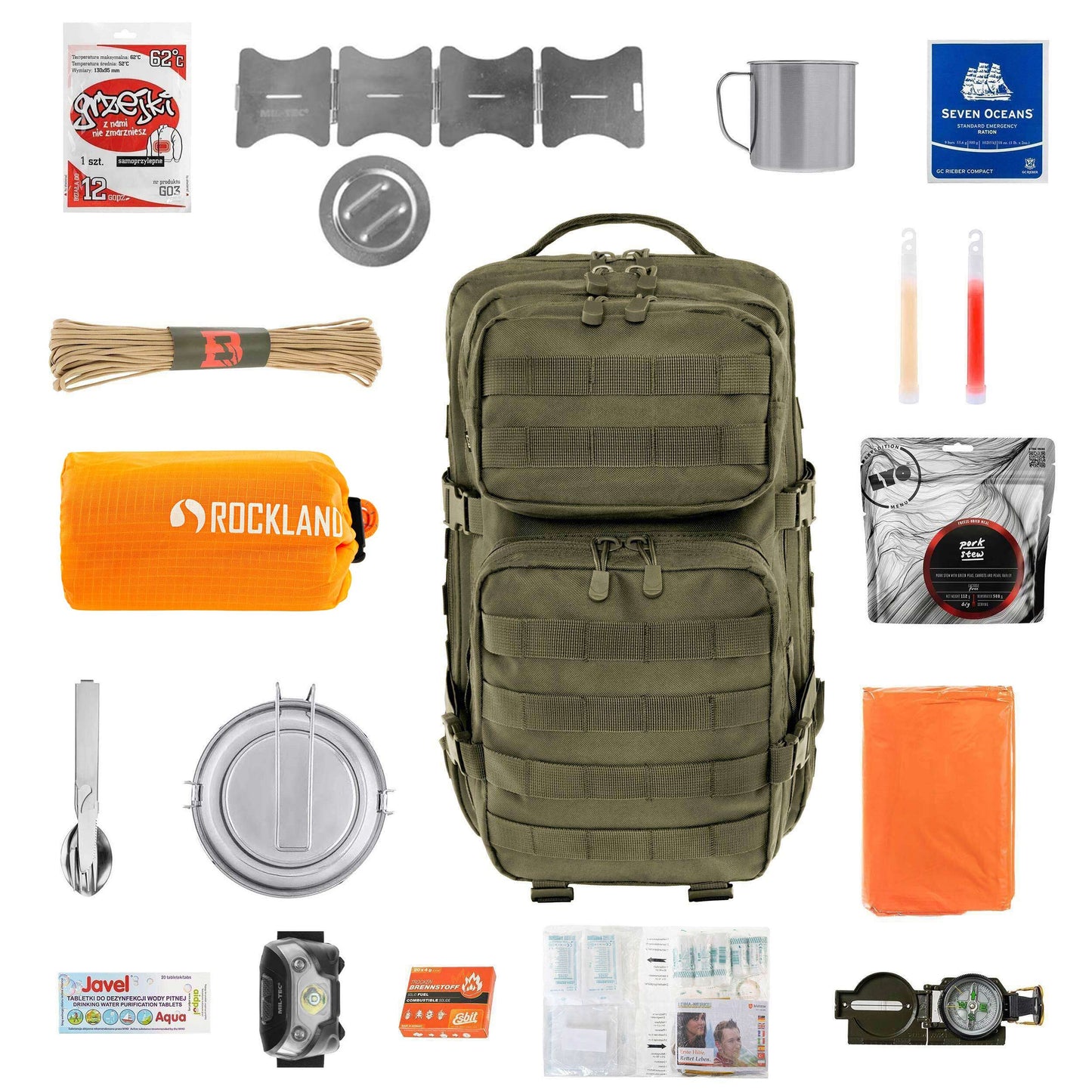 Plecak ewakuacyjny Brandit US Cooper 40 l Olive Medium V2 - z wyposażeniem