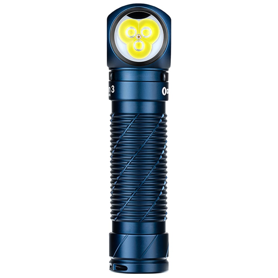 Latarka czołowa i kątowa Olight Perun 3 Midnight Blue z opaską - 3000 lumenów