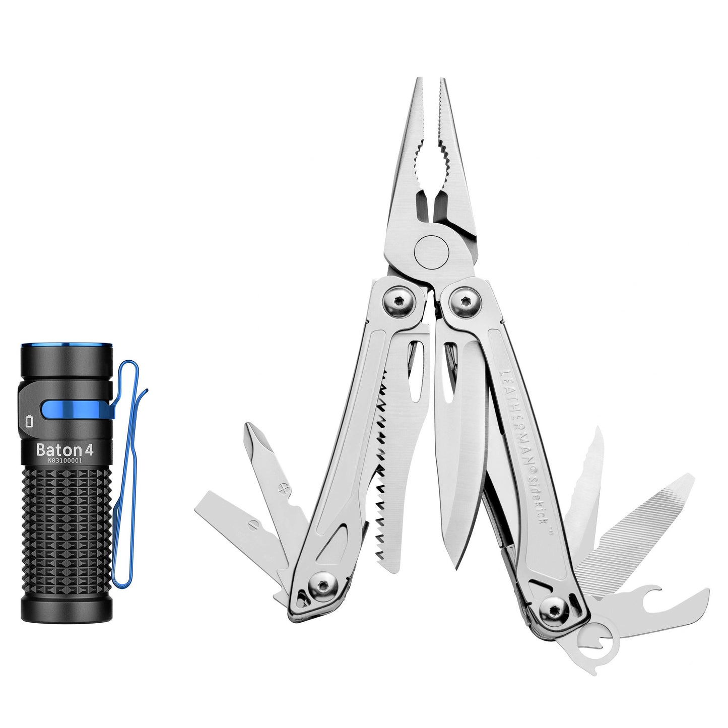 Multitool Leatherman Sidekick + latarka Olight Baton 4 - zestaw