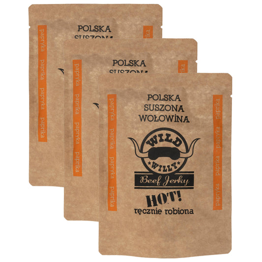 Suszona wołowina Wild Willy Beef Jerky hot! papryka 30 g - 3 szt.