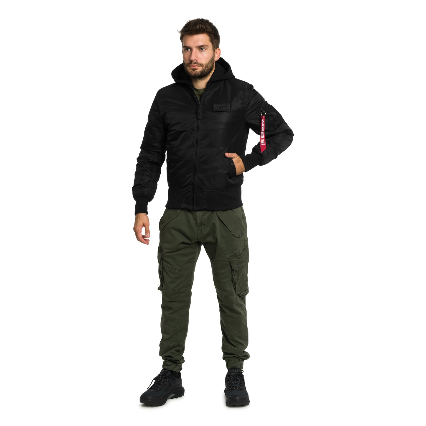 Kurtka Alpha Industries MA-1 Zip Hood Backprint Bomber - Black/White