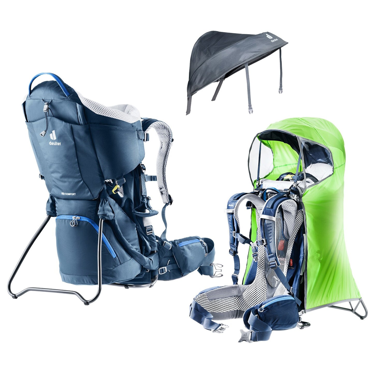 Nosidło Deuter Kid Comfort + pokrowiec przeciwdeszczowy + daszek - zestaw