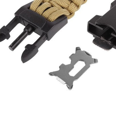 Bransoletka Paracord 9" klamra z gwizdkiem i kompasem - Coyote