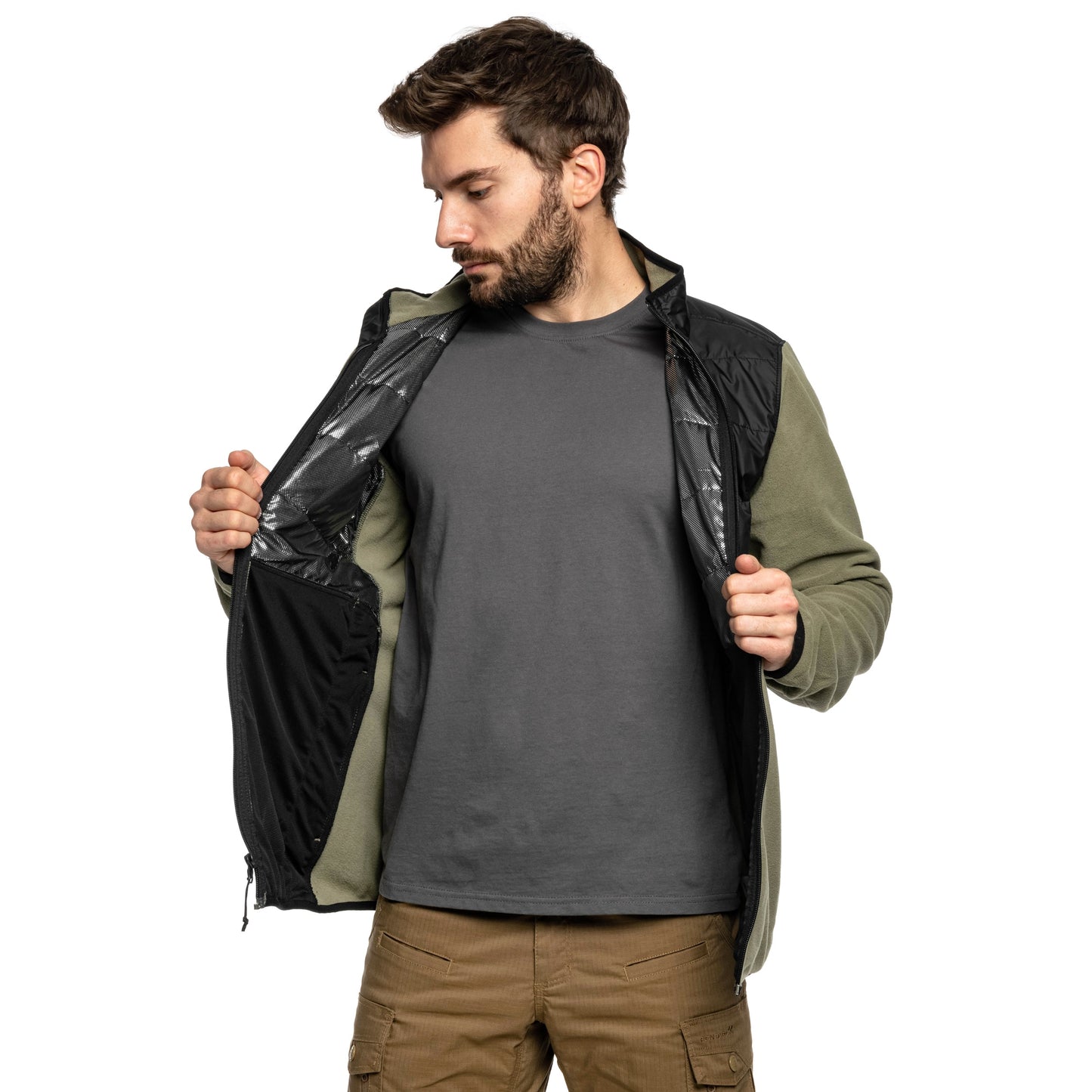 Polar Columbia Basin Butte II Hybrid Fleece Jacket - Stone Green/Black