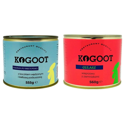 Żywność konserwowana Kogoot - Fasolka po bretońsku 555 g, Gulasz wieprzowy 560 g