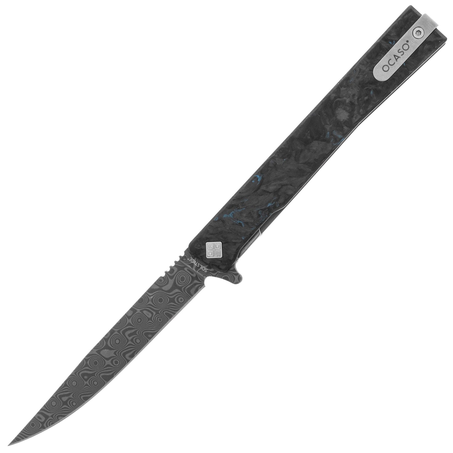 Nóż składany Ocaso Solstice Damascus Fat Carbon - Dark Matter Blue