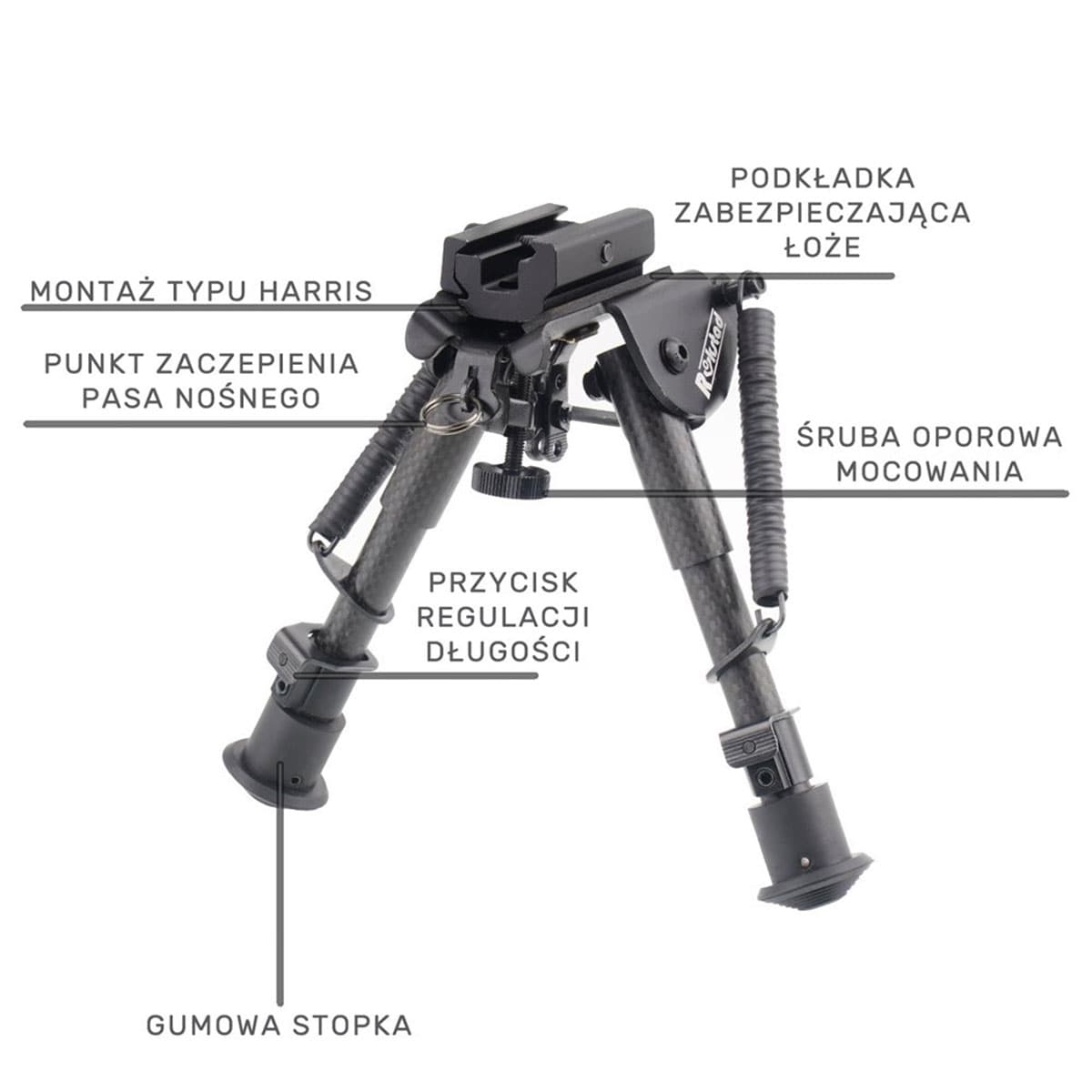 Dwójnóg składany Rokstad Harris/Picatinny 155-230 mm obrotowy - Black