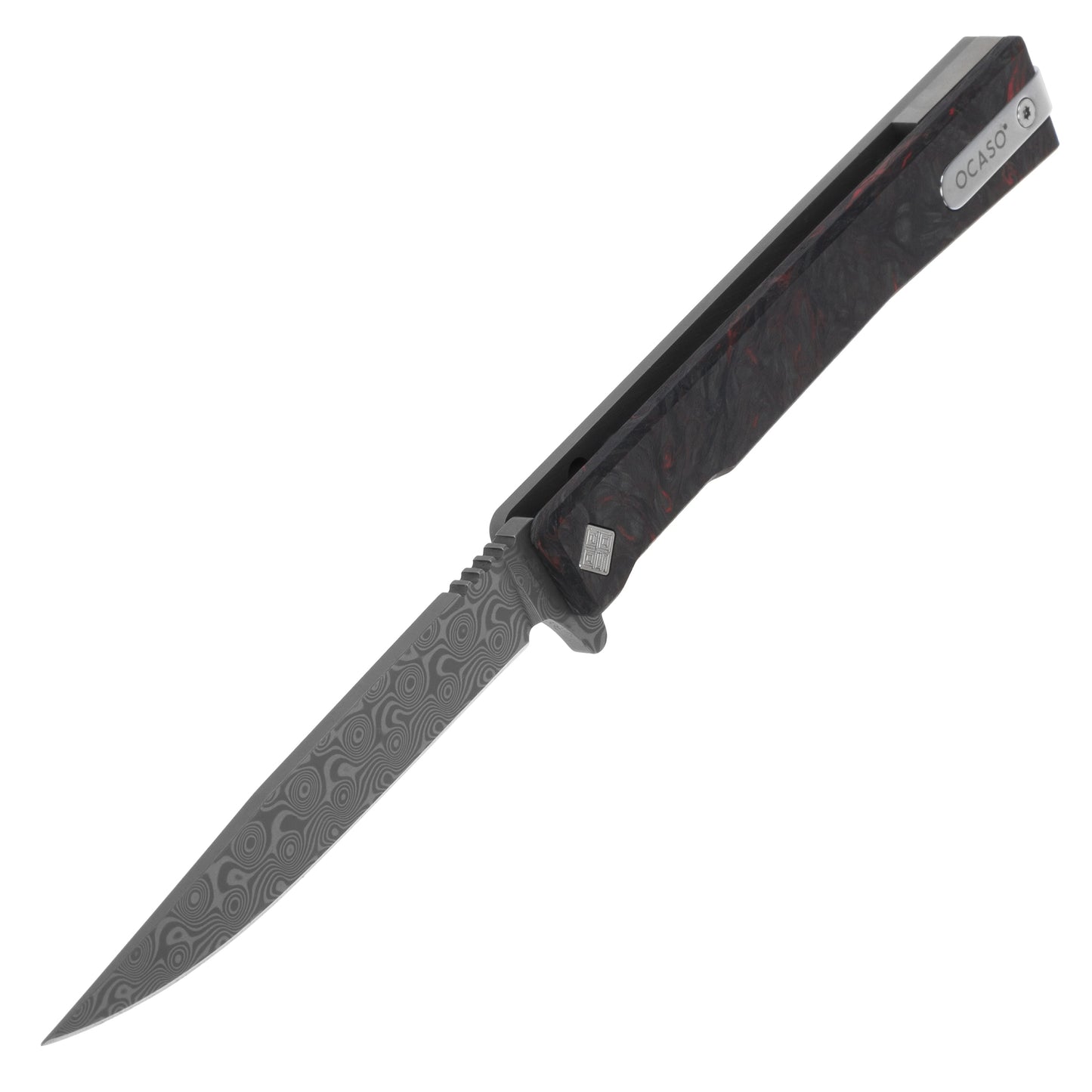 Nóż składany Ocaso Solstice Damascus Fat Carbon - Dark Matter Red