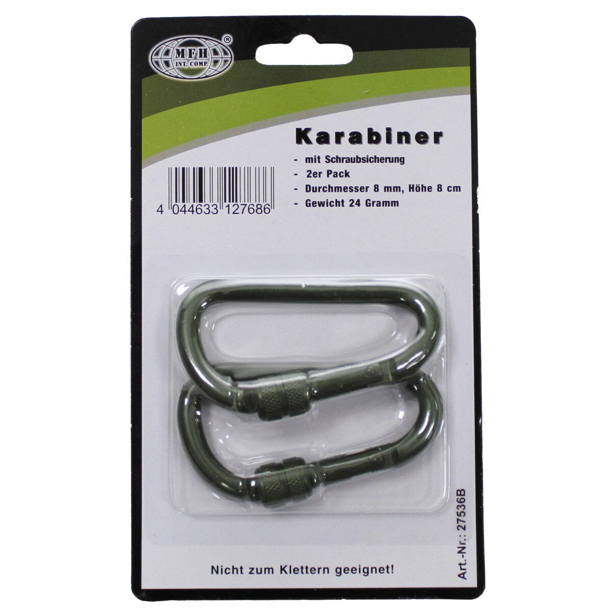 Karabińczyk MFH aluminiowy Screw Lock 8 cm 2 szt. - Olive