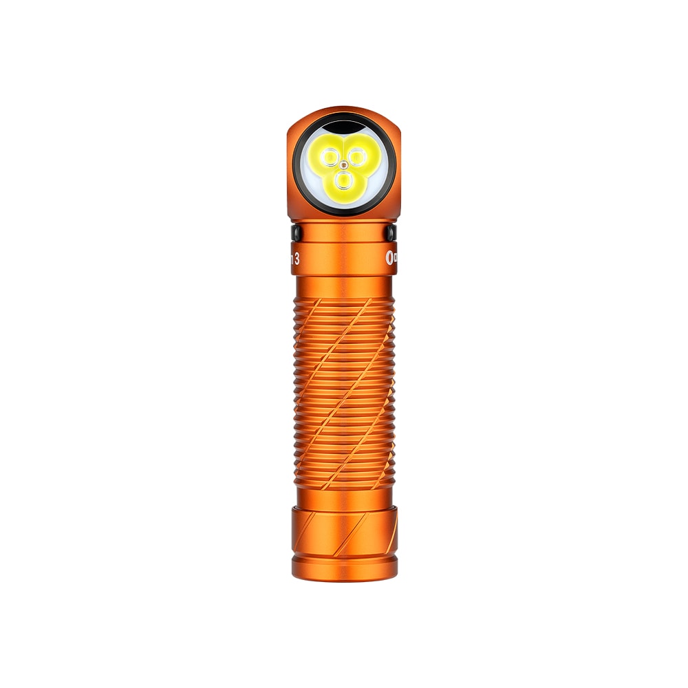 Latarka czołowa i kątowa Olight Perun 3 Orange z opaską - 3000 lumenów