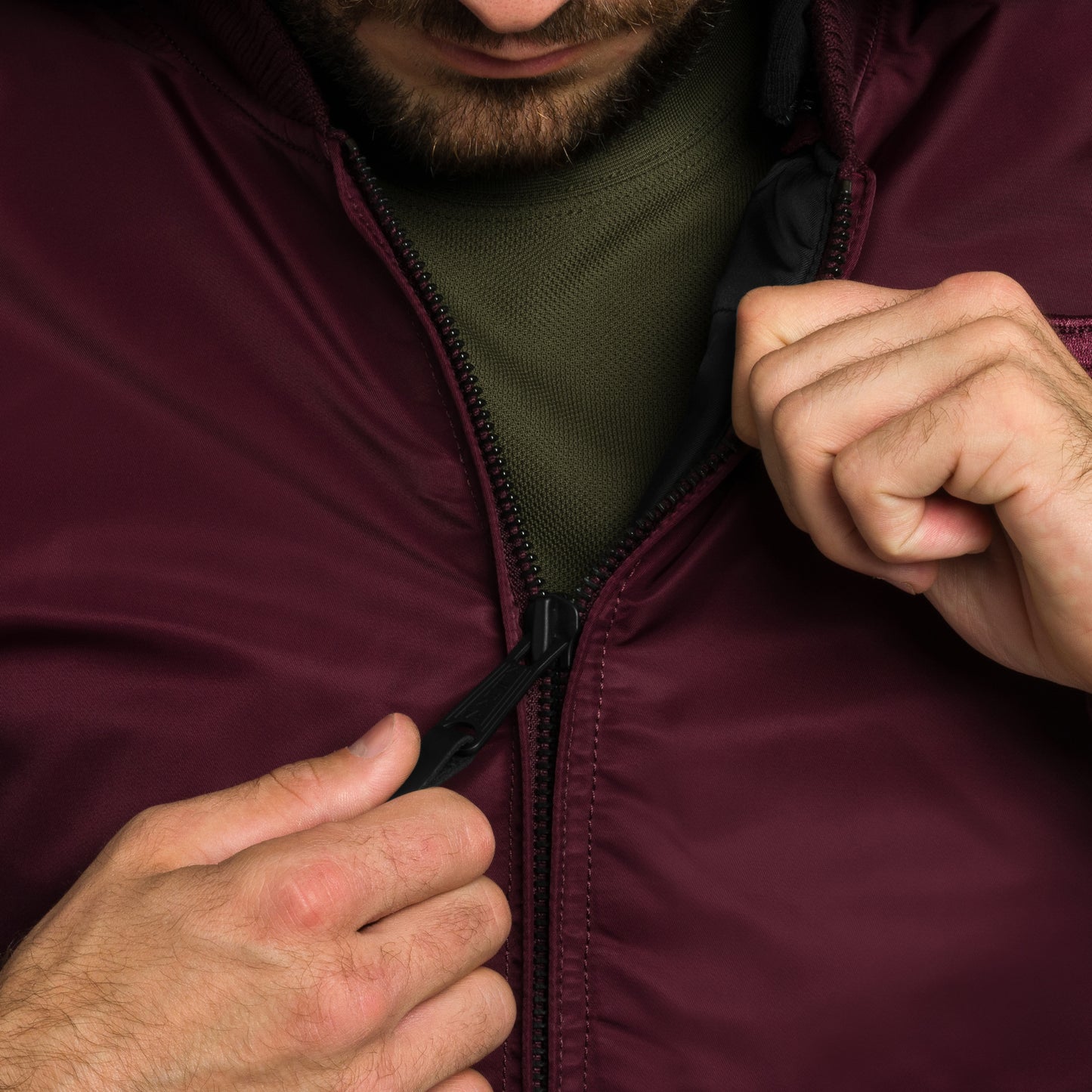 Kurtka Alpha Industries MA-1 Zip Hood Backprint Bomber - Dark Cherry