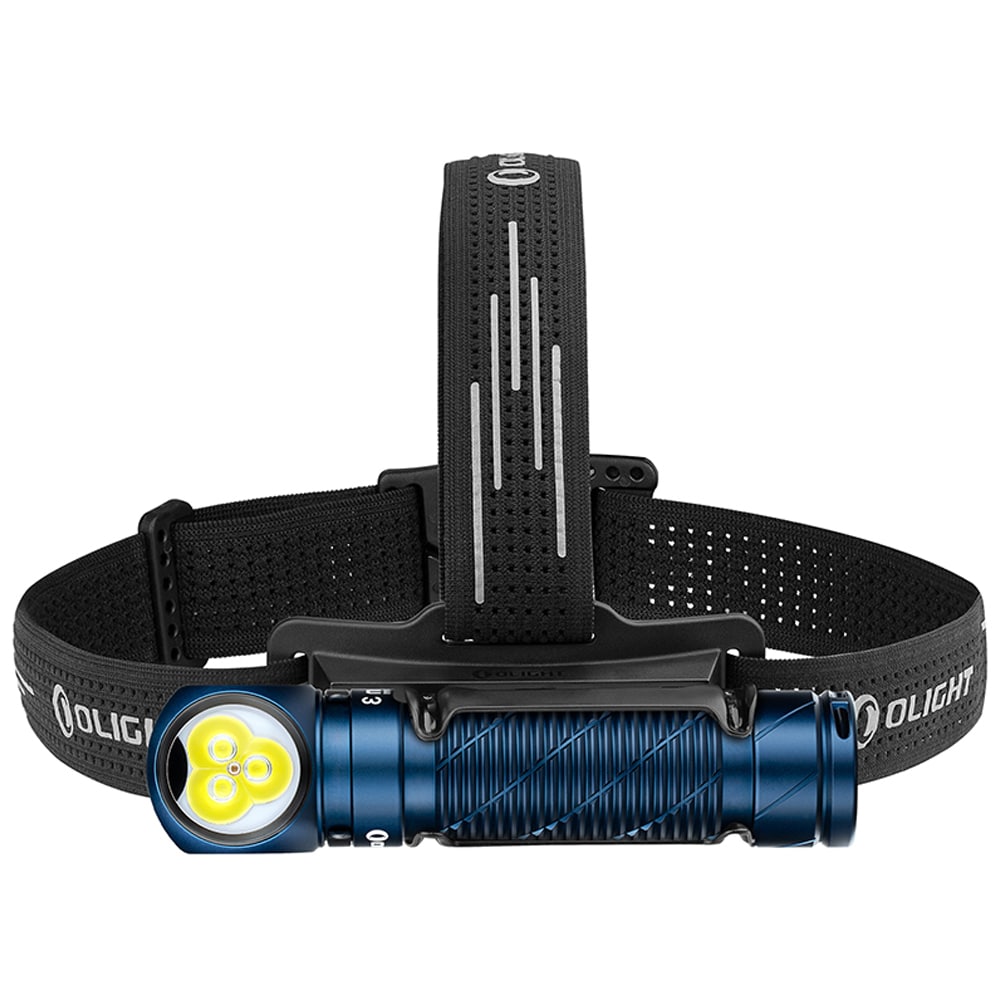 Latarka czołowa i kątowa Olight Perun 3 Midnight Blue z opaską - 3000 lumenów